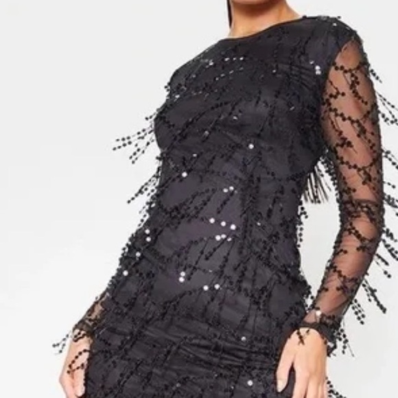 Black Sequin Long Sleeve Dress - Picture 2 of 5